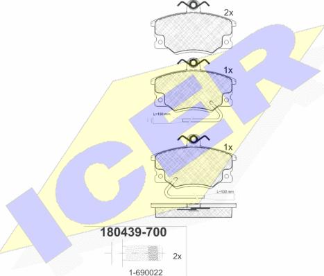 Icer 180439-700 - Тормозные колодки, дисковые, комплект autospares.lv