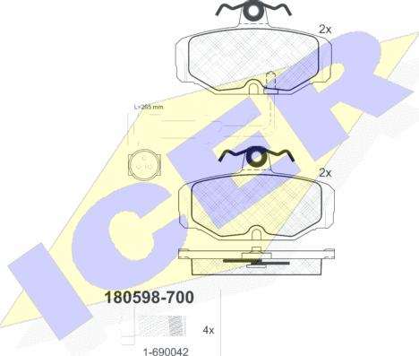 Icer 180598-700 - Тормозные колодки, дисковые, комплект autospares.lv