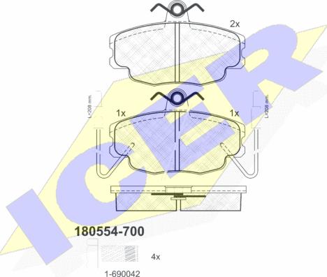 Icer 180554-700 - Тормозные колодки, дисковые, комплект autospares.lv