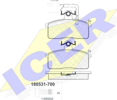 Icer 180531-700 - Тормозные колодки, дисковые, комплект autospares.lv