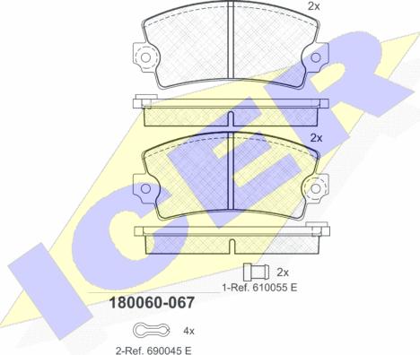 Icer 180060-067 - Тормозные колодки, дисковые, комплект autospares.lv