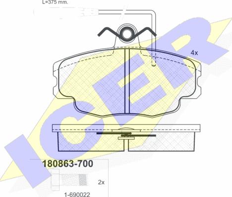 Icer 180863-700 - Тормозные колодки, дисковые, комплект autospares.lv