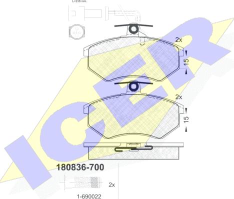 Icer 180836-700 - Тормозные колодки, дисковые, комплект autospares.lv