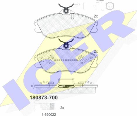 Icer 180873-700 - Тормозные колодки, дисковые, комплект autospares.lv