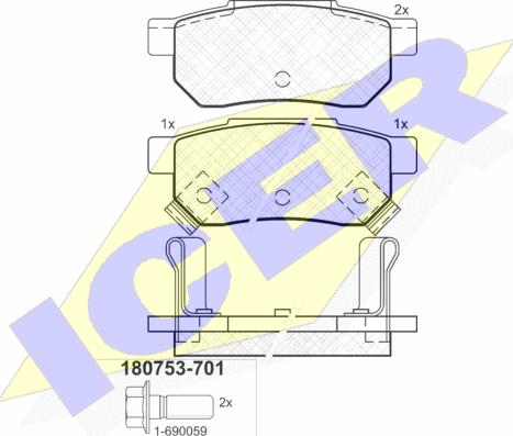 Icer 180753-701 - Тормозные колодки, дисковые, комплект autospares.lv