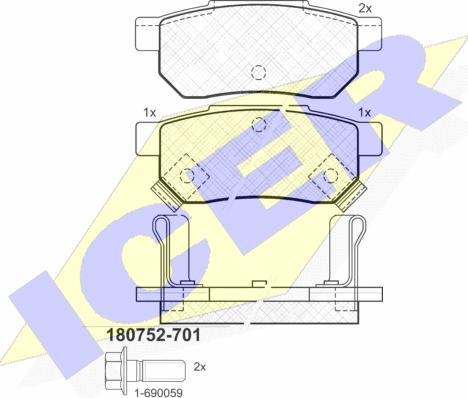 Icer 180752-701 - Тормозные колодки, дисковые, комплект autospares.lv