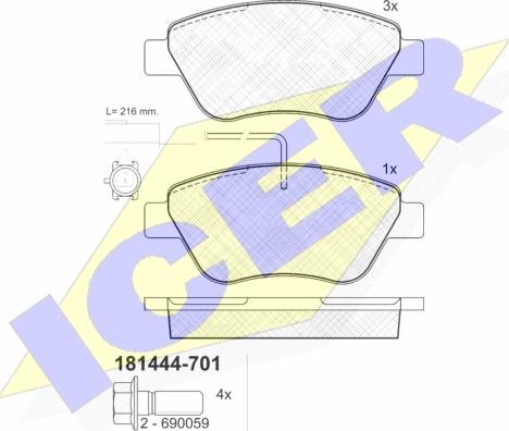 Icer 181444-701 - Тормозные колодки, дисковые, комплект autospares.lv