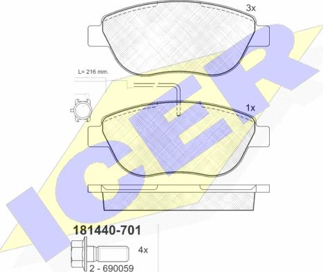 Icer 181440-701 - Тормозные колодки, дисковые, комплект autospares.lv