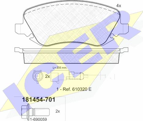 Icer 181454-701 - Тормозные колодки, дисковые, комплект autospares.lv