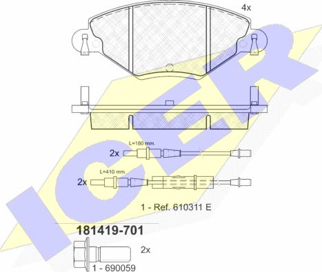 Icer 181419-701 - Тормозные колодки, дисковые, комплект autospares.lv