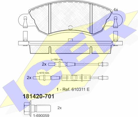 Icer 181420-701 - Тормозные колодки, дисковые, комплект autospares.lv