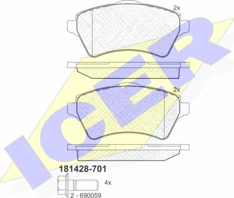 Icer 181428-701 - Тормозные колодки, дисковые, комплект autospares.lv