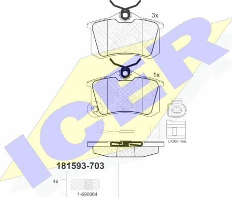 Icer 181593-703 - Тормозные колодки, дисковые, комплект autospares.lv