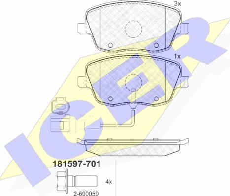 Icer 181597-701 - Тормозные колодки, дисковые, комплект autospares.lv