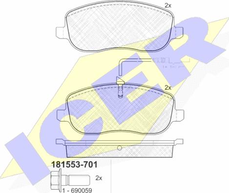 Icer 181553-701 - Тормозные колодки, дисковые, комплект autospares.lv