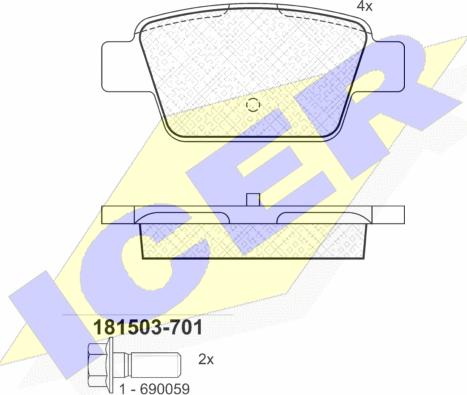 Icer 181503-701 - Тормозные колодки, дисковые, комплект autospares.lv