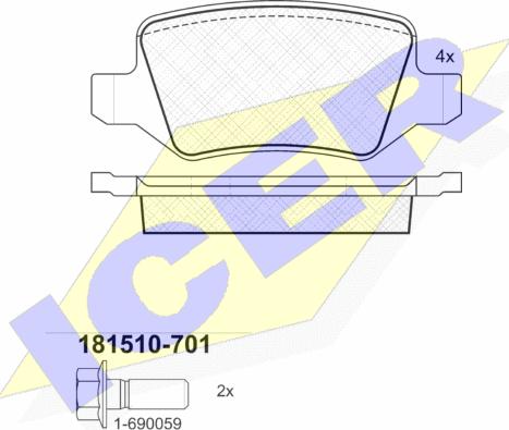 Icer 181510-701 - Тормозные колодки, дисковые, комплект autospares.lv