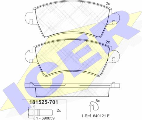 Icer 181525-701 - Тормозные колодки, дисковые, комплект autospares.lv