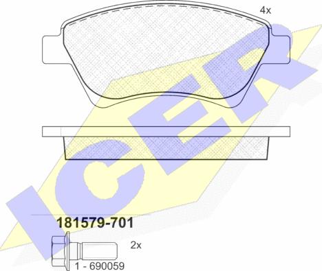 Icer 181579-701 - Тормозные колодки, дисковые, комплект autospares.lv