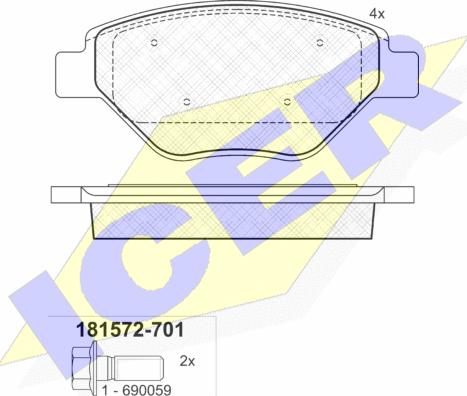 Icer 181572-701 - Тормозные колодки, дисковые, комплект autospares.lv