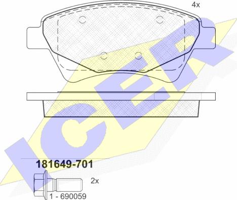 Icer 181649-701 - Тормозные колодки, дисковые, комплект autospares.lv