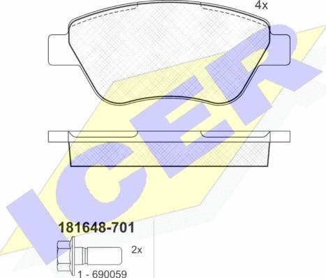 Icer 181648-701 - Тормозные колодки, дисковые, комплект autospares.lv