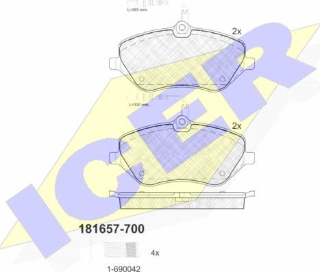 Icer 181657-700 - Тормозные колодки, дисковые, комплект autospares.lv