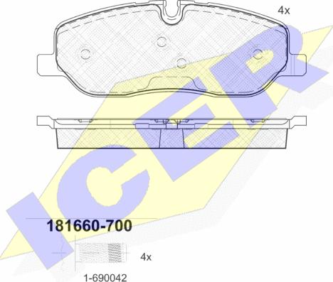 Icer 181660-700 - Тормозные колодки, дисковые, комплект autospares.lv