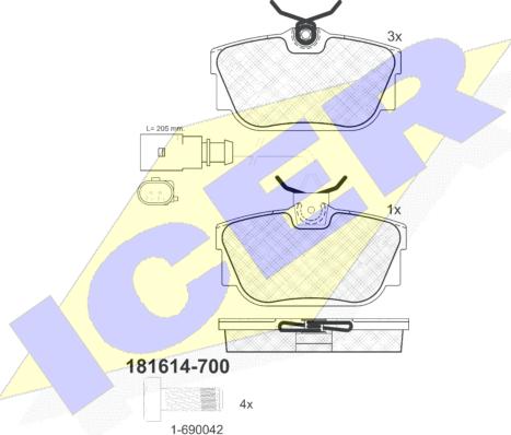 Icer 181614-700 - Тормозные колодки, дисковые, комплект autospares.lv