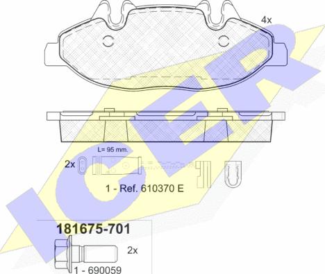 Icer 181675-701 - Тормозные колодки, дисковые, комплект autospares.lv