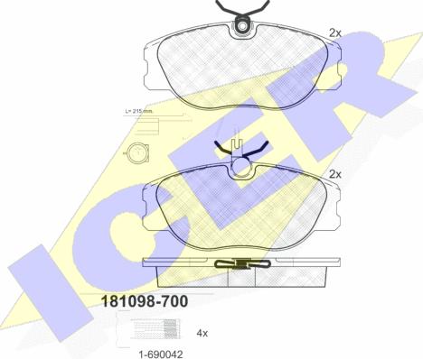 Icer 181098-700 - Тормозные колодки, дисковые, комплект autospares.lv