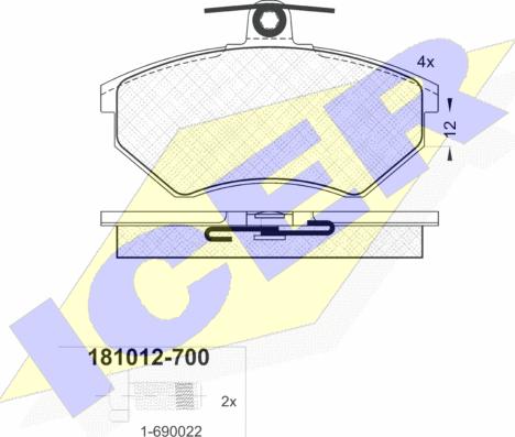 Icer 181012-700 - Тормозные колодки, дисковые, комплект autospares.lv