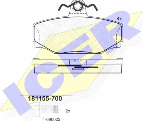 Icer 181155-700 - Тормозные колодки, дисковые, комплект autospares.lv