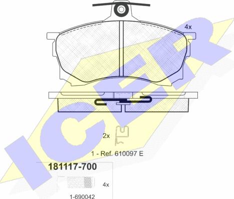 Icer 181117-700 - Тормозные колодки, дисковые, комплект autospares.lv