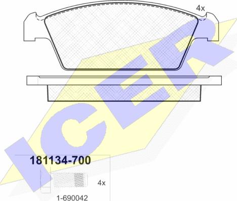 Icer 181134-700 - Тормозные колодки, дисковые, комплект autospares.lv