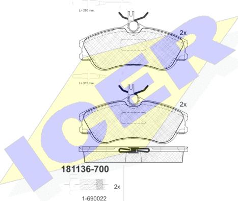 Icer 181136-700 - Тормозные колодки, дисковые, комплект autospares.lv