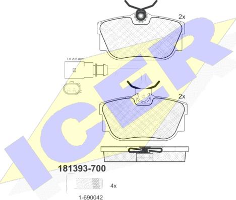 Icer 181393-700 - Тормозные колодки, дисковые, комплект autospares.lv