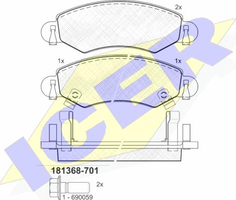 Icer 181368-701 - Тормозные колодки, дисковые, комплект autospares.lv