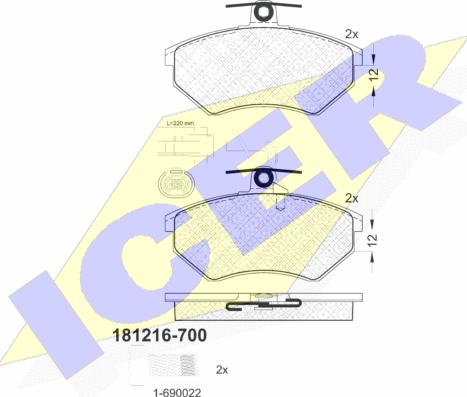 Icer 181216-700 - Тормозные колодки, дисковые, комплект autospares.lv