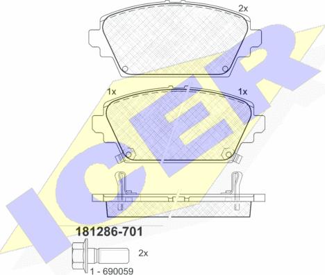 Icer 181286-701 - Тормозные колодки, дисковые, комплект autospares.lv