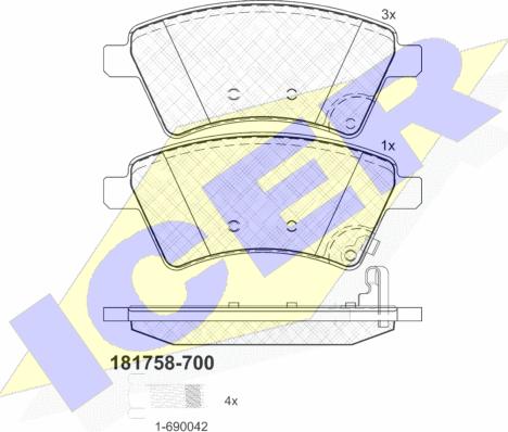 Icer 181758-700 - Тормозные колодки, дисковые, комплект autospares.lv