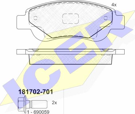 Icer 181702-701 - Тормозные колодки, дисковые, комплект autospares.lv