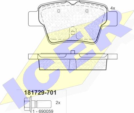 Icer 181729-701 - Тормозные колодки, дисковые, комплект autospares.lv