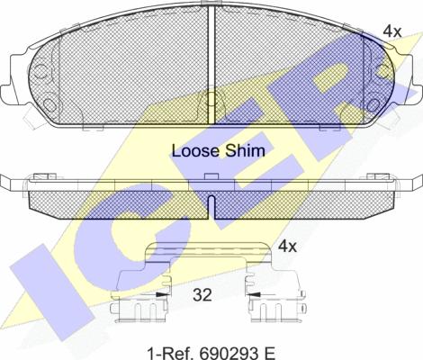 Icer 182068 - Тормозные колодки, дисковые, комплект autospares.lv