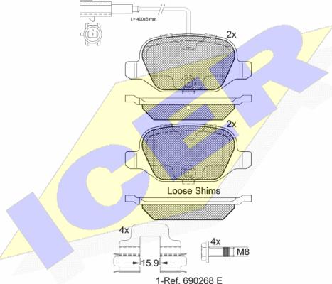 Icer 182037-203 - Тормозные колодки, дисковые, комплект autospares.lv