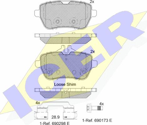 Icer 182076 - Тормозные колодки, дисковые, комплект autospares.lv