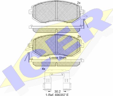 Icer 182199 - Тормозные колодки, дисковые, комплект autospares.lv