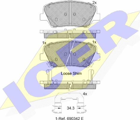 Icer 182147 - Тормозные колодки, дисковые, комплект autospares.lv