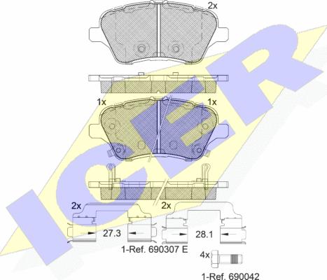 Icer 182108-203 - Тормозные колодки, дисковые, комплект autospares.lv