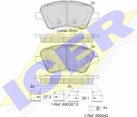 Icer 182108 - Тормозные колодки, дисковые, комплект autospares.lv